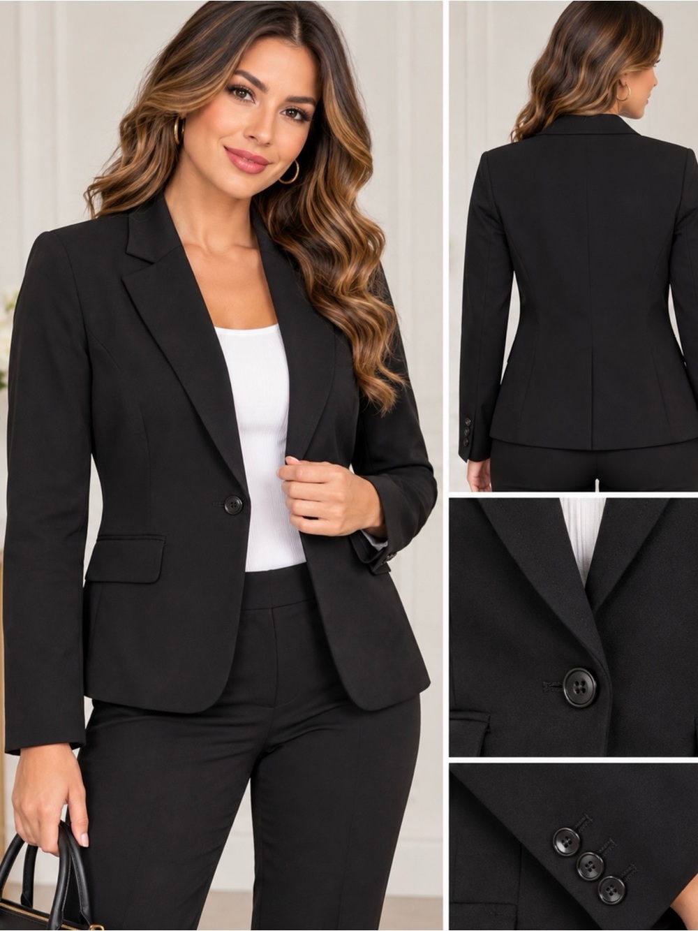 Anne Klein Black One Button Blazer Size 8 Tailored Career Jacket